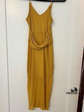 Express Mustard Ribbed Maxi Dress with Twist Front -Small